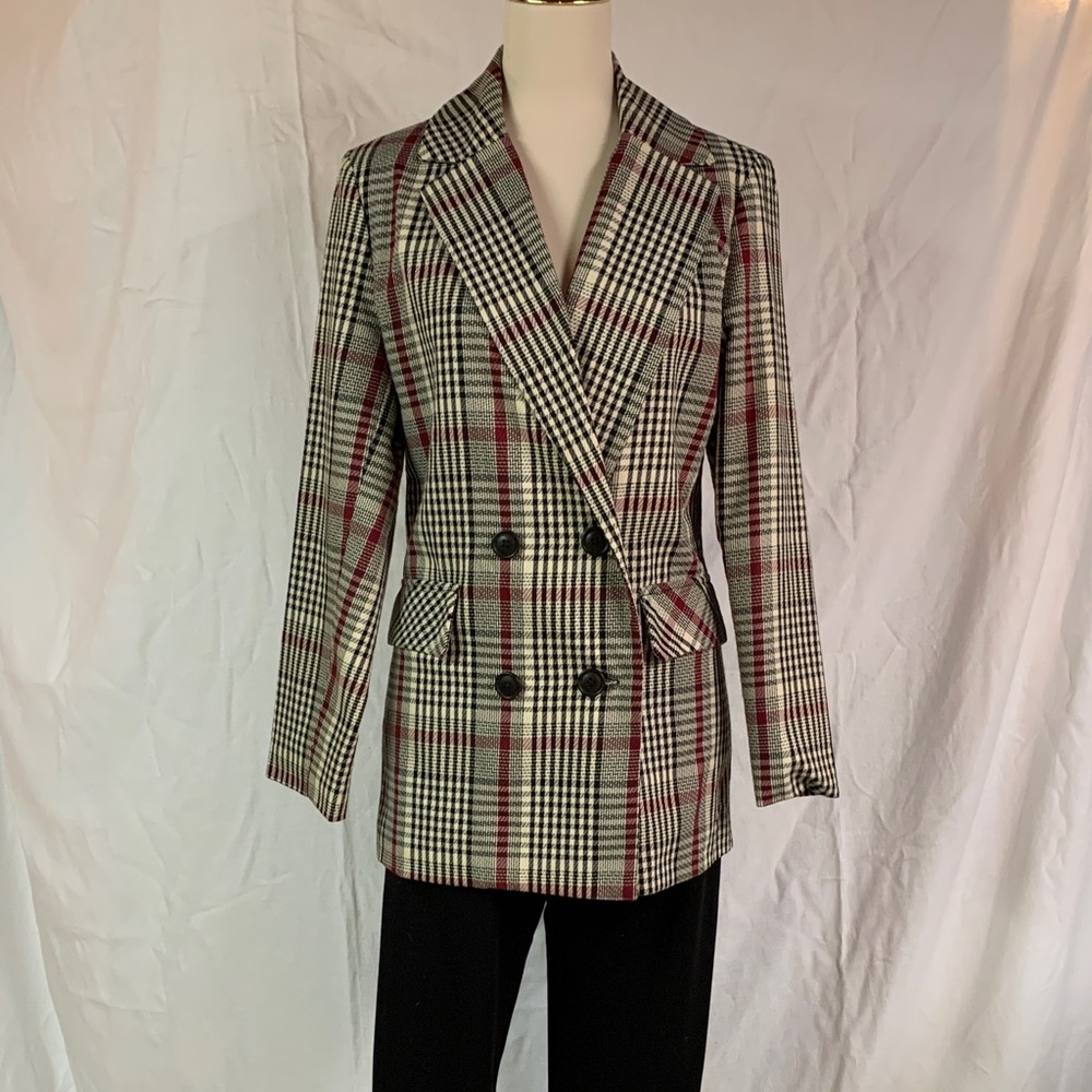 Classic Checkered Double-Breasted Women's Blazer